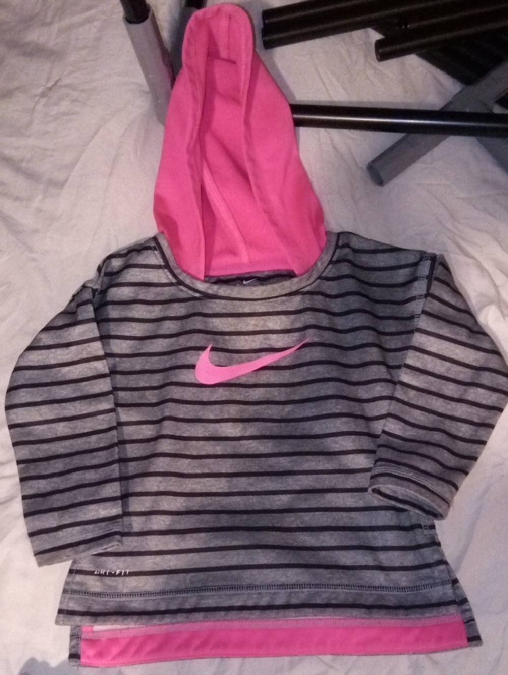Nike Gray Striped Hoodie with Pink Hood & Swoosh